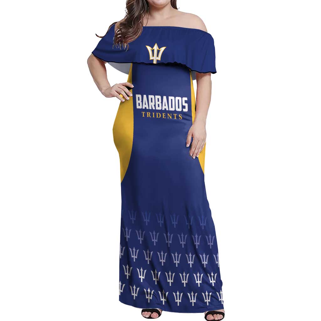 Custom Barbados Tridents Cricket Off Shoulder Maxi Dress Go Champions - Wonder Print Shop