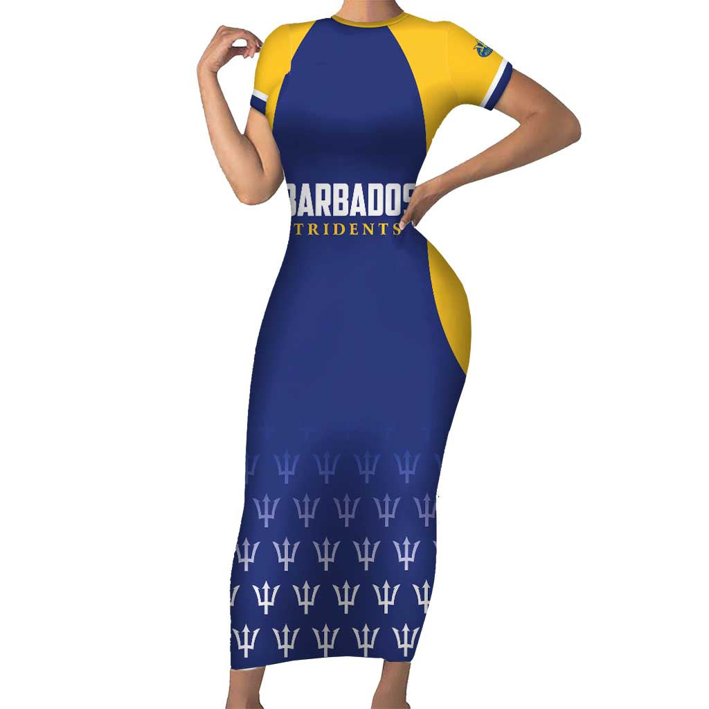 Custom Barbados Tridents Cricket Short Sleeve Bodycon Dress Go Champions - Wonder Print Shop
