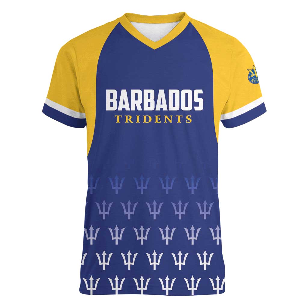 Custom Barbados Tridents Cricket Women V-Neck T-Shirt Go Champions - Wonder Print Shop