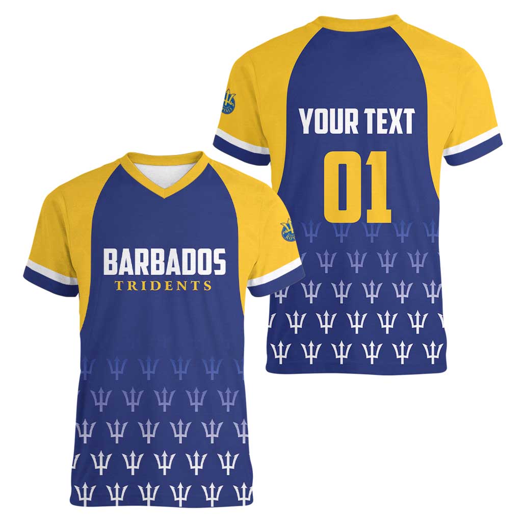 Custom Barbados Tridents Cricket Women V-Neck T-Shirt Go Champions - Wonder Print Shop