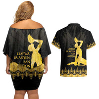 Haiti Neg Marron Gold Couples Matching Off Shoulder Short Dress and Hawaiian Shirt Lespwa pa anyen san aksyon - Wonder Print Shop