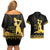 Haiti Neg Marron Gold Couples Matching Off Shoulder Short Dress and Hawaiian Shirt Lespwa pa anyen san aksyon - Wonder Print Shop