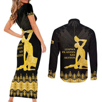 Haiti Neg Marron Gold Couples Matching Short Sleeve Bodycon Dress and Long Sleeve Button Shirt Lespwa pa anyen san aksyon - Wonder Print Shop