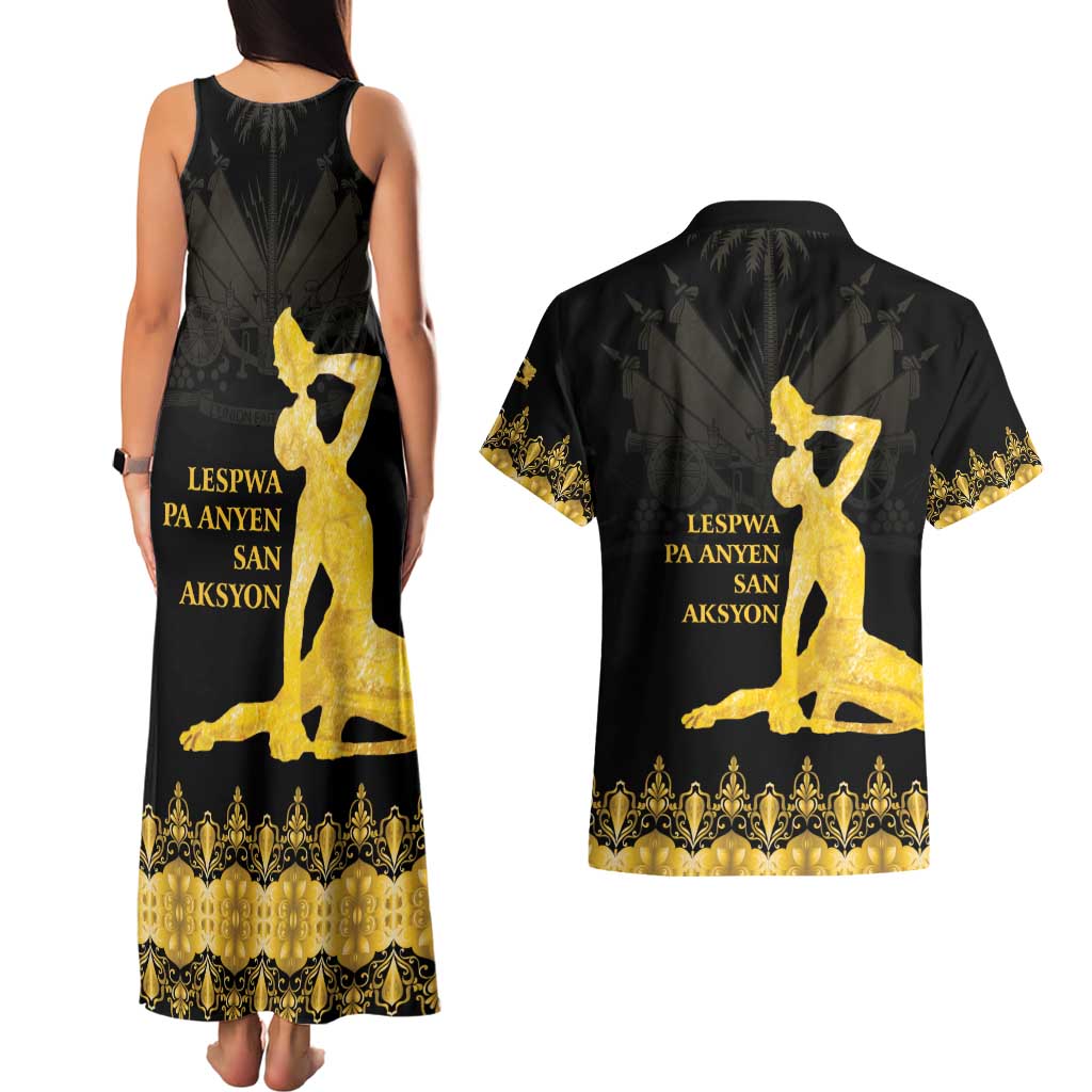 Haiti Neg Marron Gold Couples Matching Tank Maxi Dress and Hawaiian Shirt Lespwa pa anyen san aksyon - Wonder Print Shop