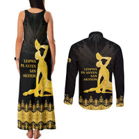 Haiti Neg Marron Gold Couples Matching Tank Maxi Dress and Long Sleeve Button Shirt Lespwa pa anyen san aksyon - Wonder Print Shop