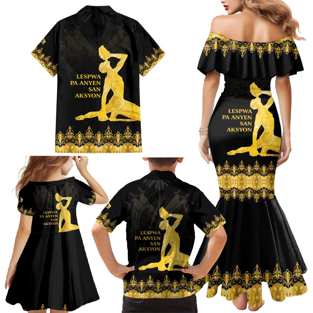 Haiti Neg Marron Gold Family Matching Mermaid Dress and Hawaiian Shirt Lespwa pa anyen san aksyon - Wonder Print Shop