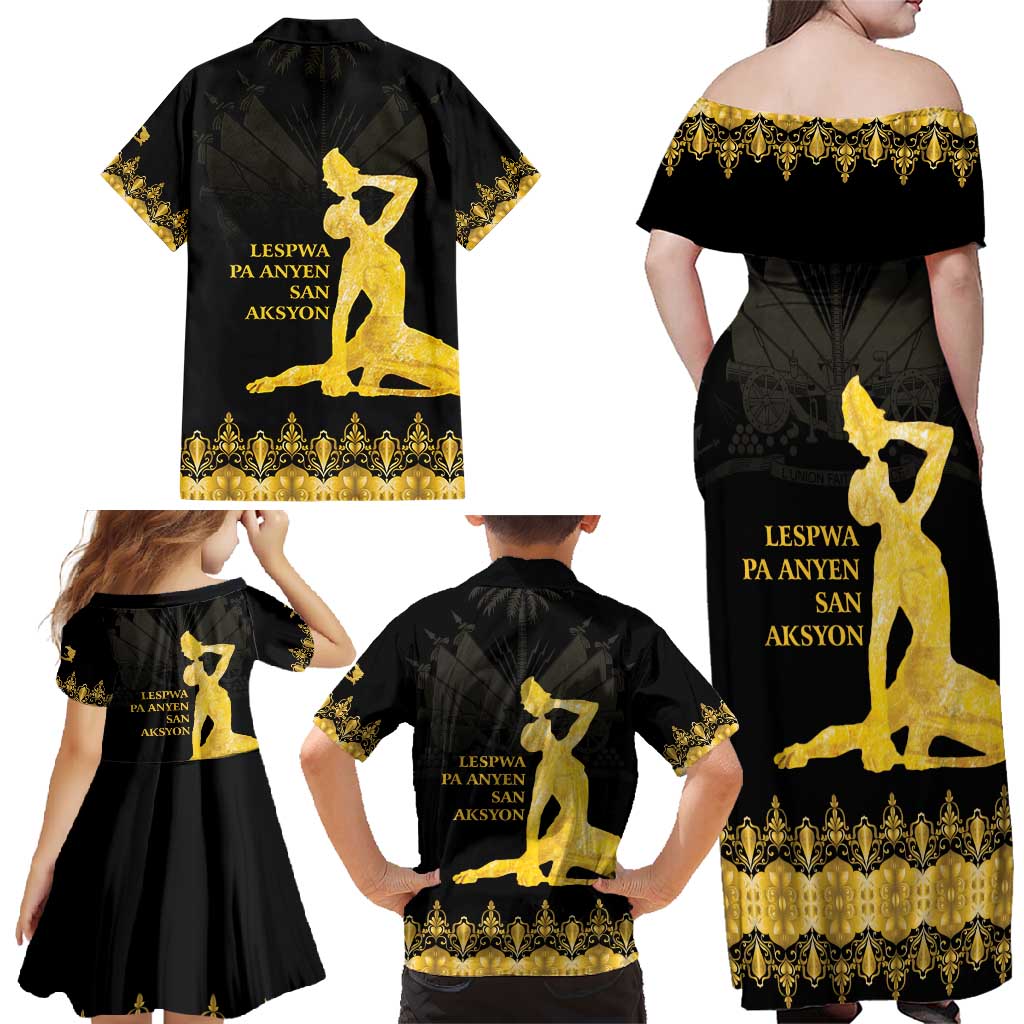 Haiti Neg Marron Gold Family Matching Off Shoulder Maxi Dress and Hawaiian Shirt Lespwa pa anyen san aksyon - Wonder Print Shop