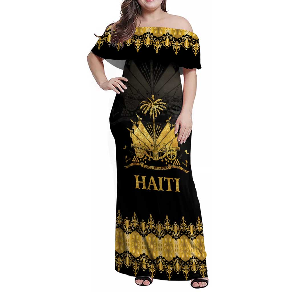Haiti Neg Marron Gold Family Matching Off Shoulder Maxi Dress and Hawaiian Shirt Lespwa pa anyen san aksyon - Wonder Print Shop