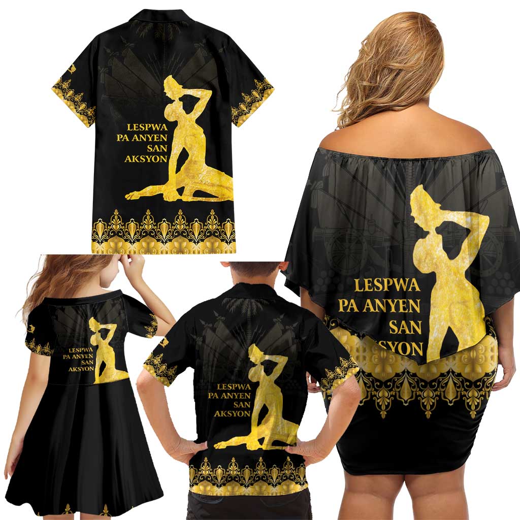 Haiti Neg Marron Gold Family Matching Off Shoulder Short Dress and Hawaiian Shirt Lespwa pa anyen san aksyon - Wonder Print Shop