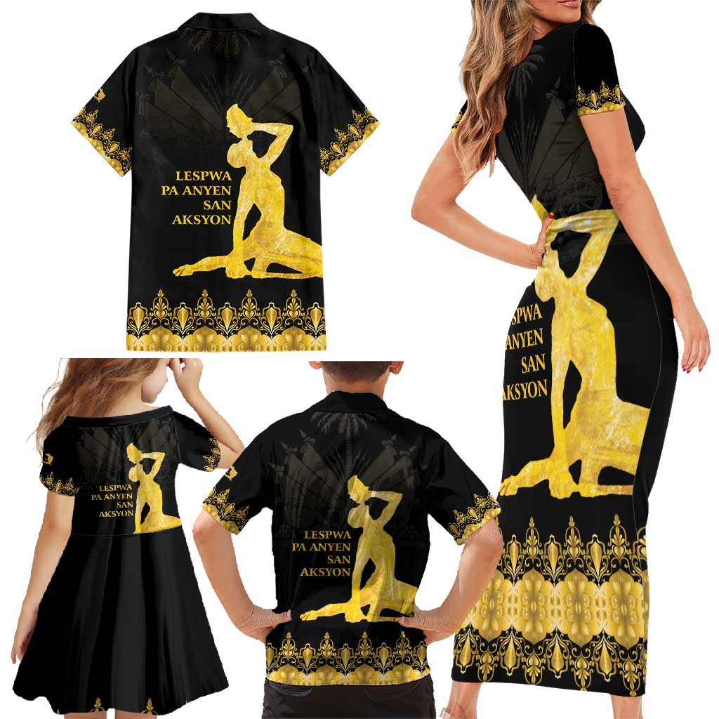 Haiti Neg Marron Gold Family Matching Short Sleeve Bodycon Dress and Hawaiian Shirt Lespwa pa anyen san aksyon - Wonder Print Shop