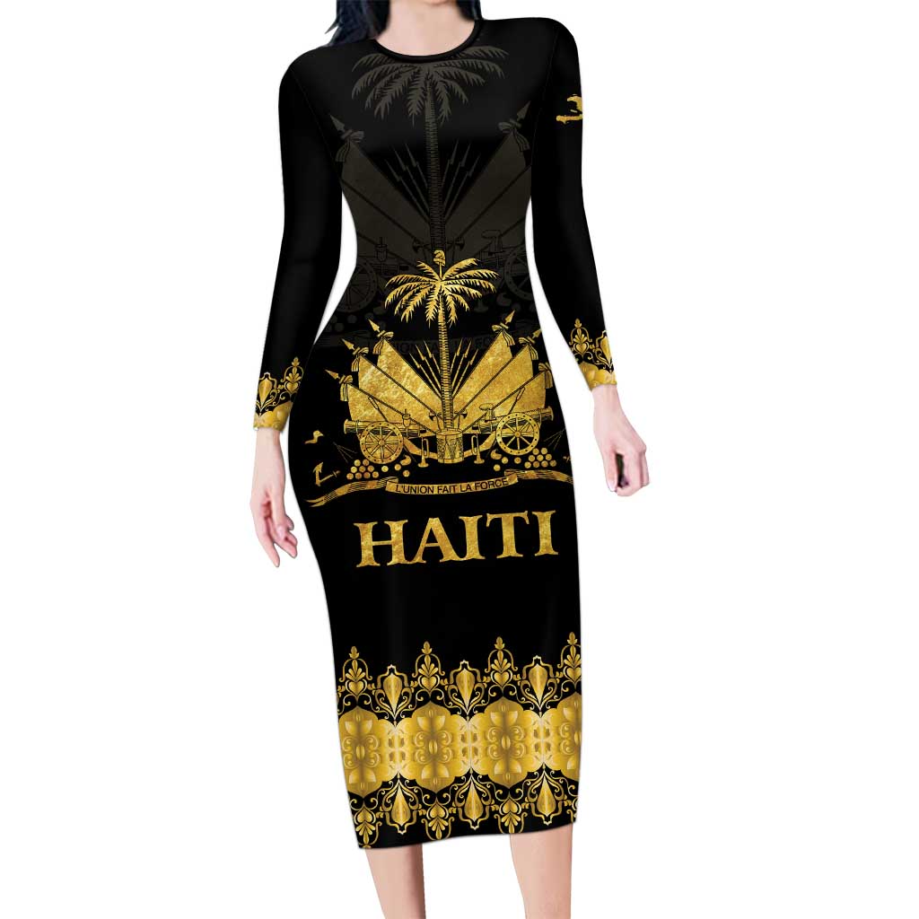 Haiti Neg Marron Gold Long Sleeve Bodycon Dress Lespwa pa anyen san aksyon - Wonder Print Shop