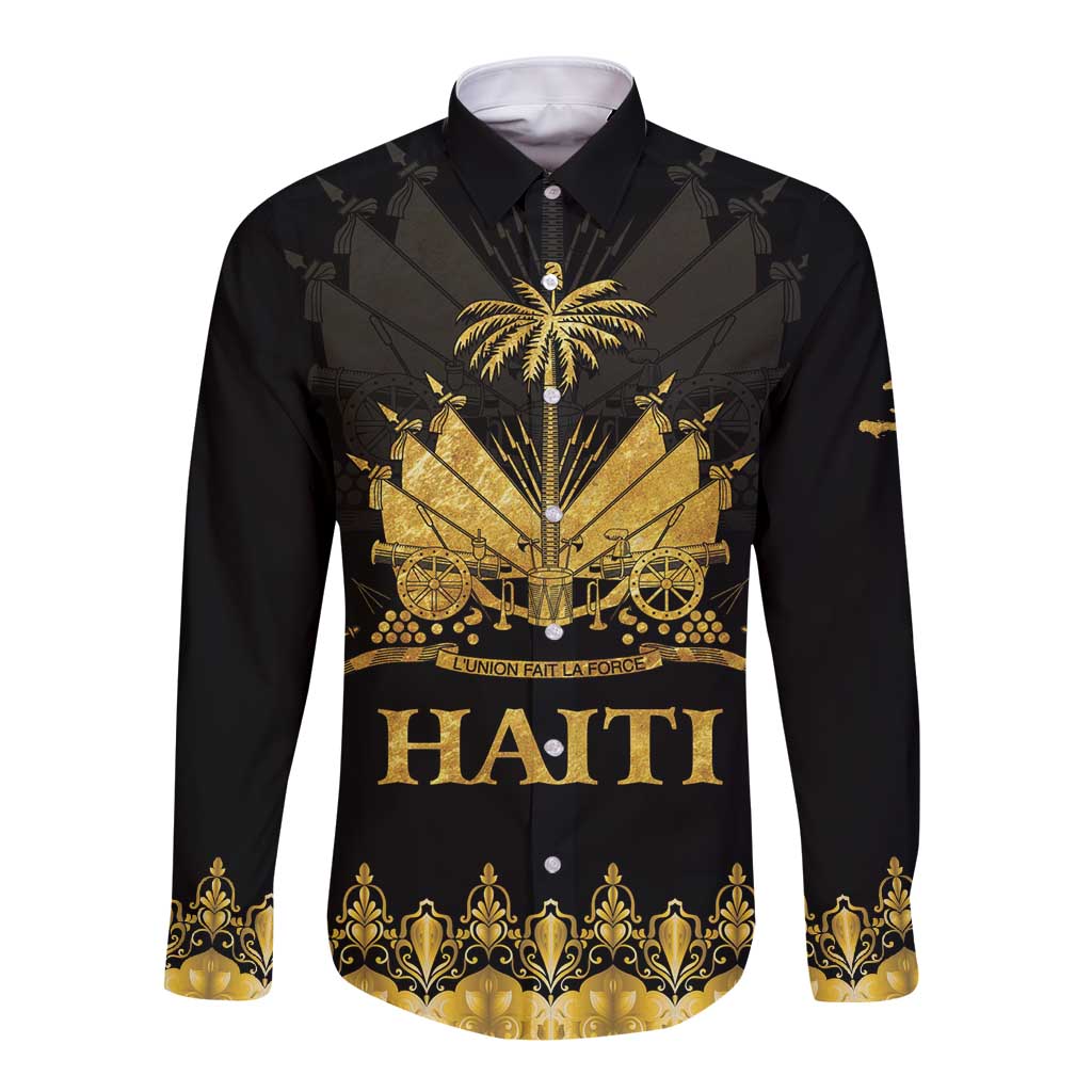 Haiti Neg Marron Gold Long Sleeve Button Shirt Lespwa pa anyen san aksyon - Wonder Print Shop