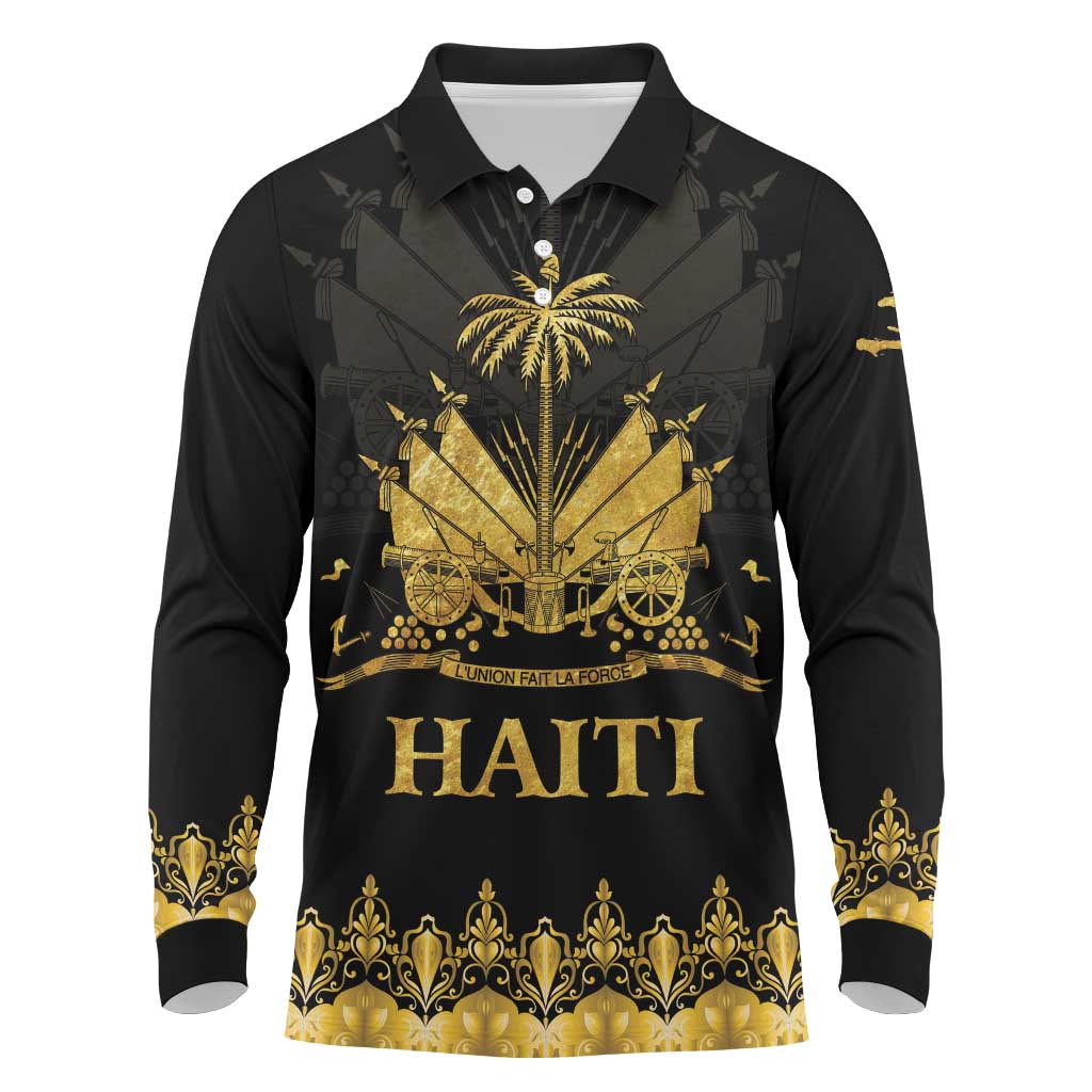 Haiti Neg Marron Gold Long Sleeve Polo Shirt Lespwa pa anyen san aksyon - Wonder Print Shop