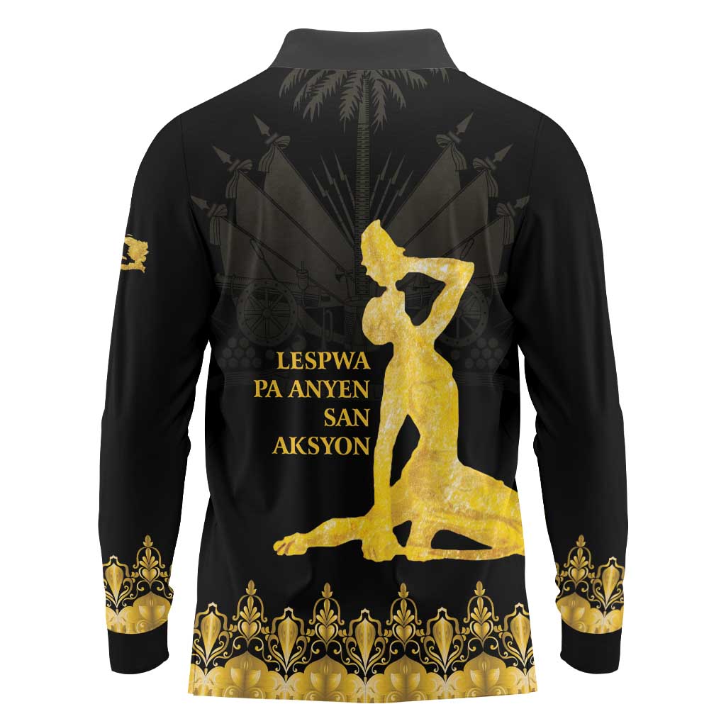 Haiti Neg Marron Gold Long Sleeve Polo Shirt Lespwa pa anyen san aksyon - Wonder Print Shop