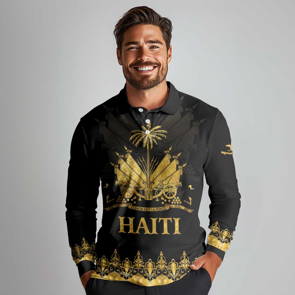 Haiti Neg Marron Gold Long Sleeve Polo Shirt Lespwa pa anyen san aksyon - Wonder Print Shop