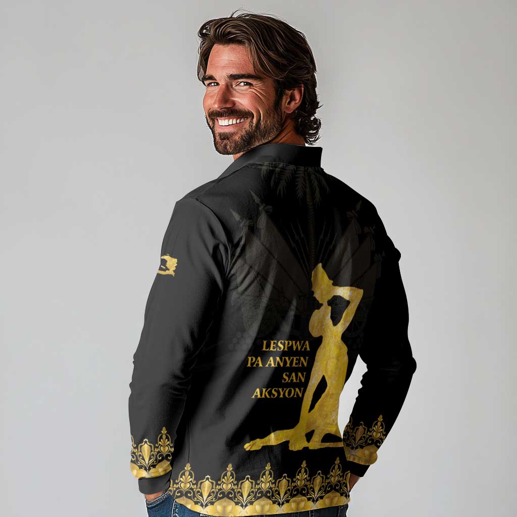 Haiti Neg Marron Gold Long Sleeve Polo Shirt Lespwa pa anyen san aksyon - Wonder Print Shop