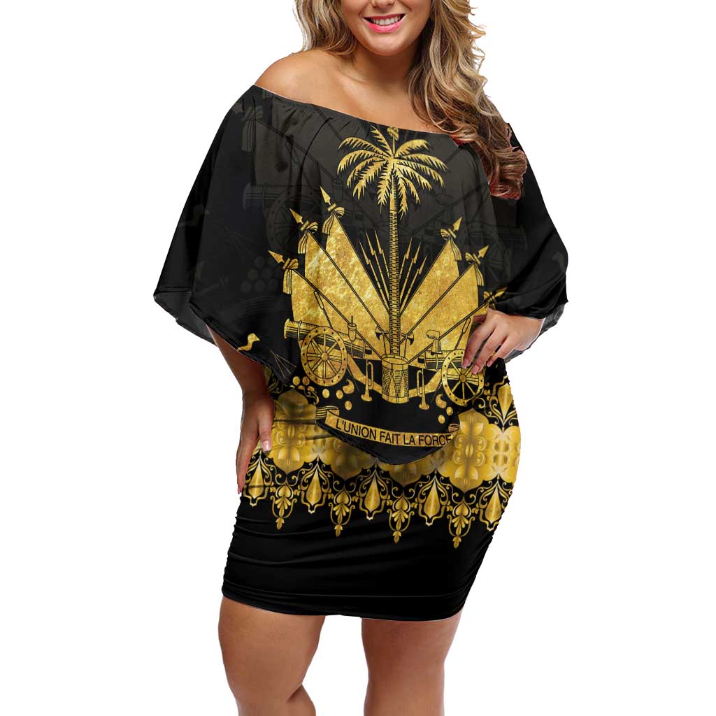 Haiti Neg Marron Gold Off Shoulder Short Dress Lespwa pa anyen san aksyon - Wonder Print Shop