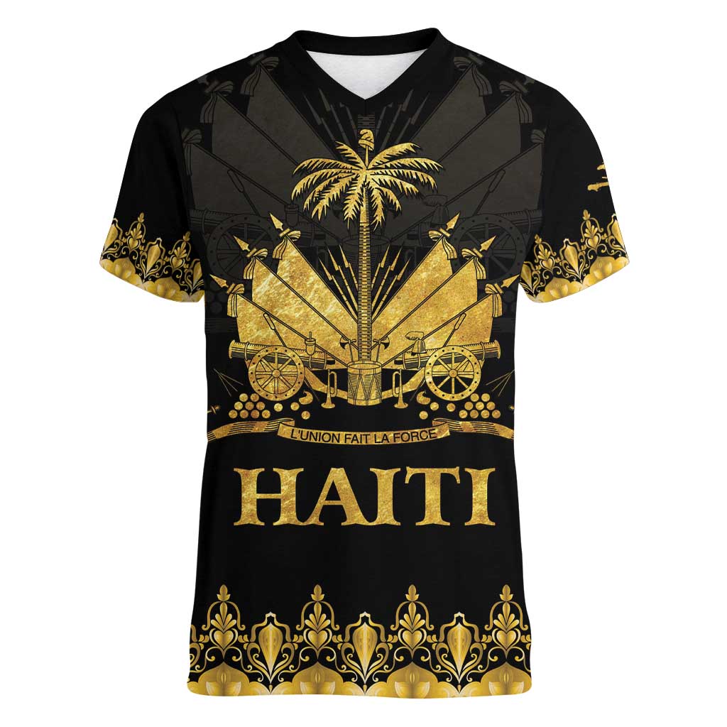 Haiti Neg Marron Gold Women V-Neck T-Shirt Lespwa pa anyen san aksyon - Wonder Print Shop