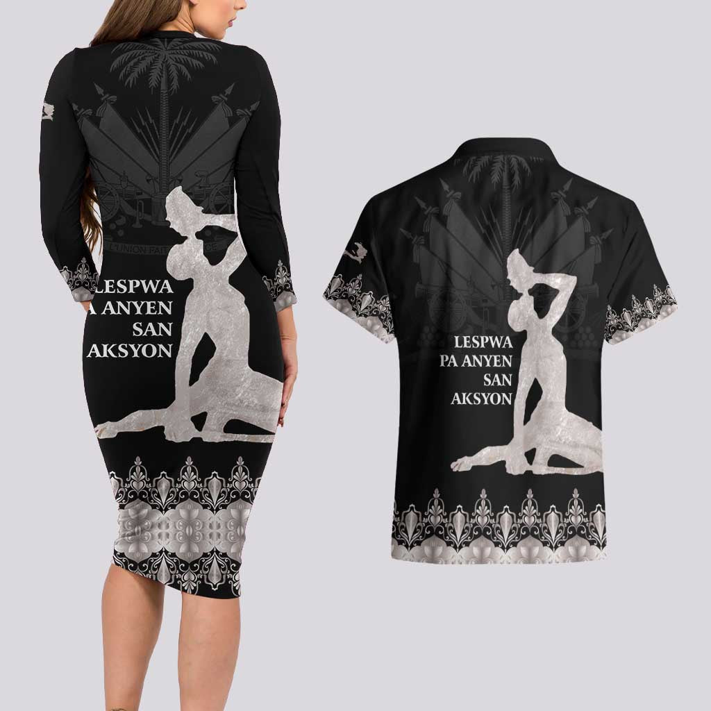 Haiti Neg Marron Silver Couples Matching Long Sleeve Bodycon Dress and Hawaiian Shirt Hope is Nothing Without Action - Wonder Print Shop