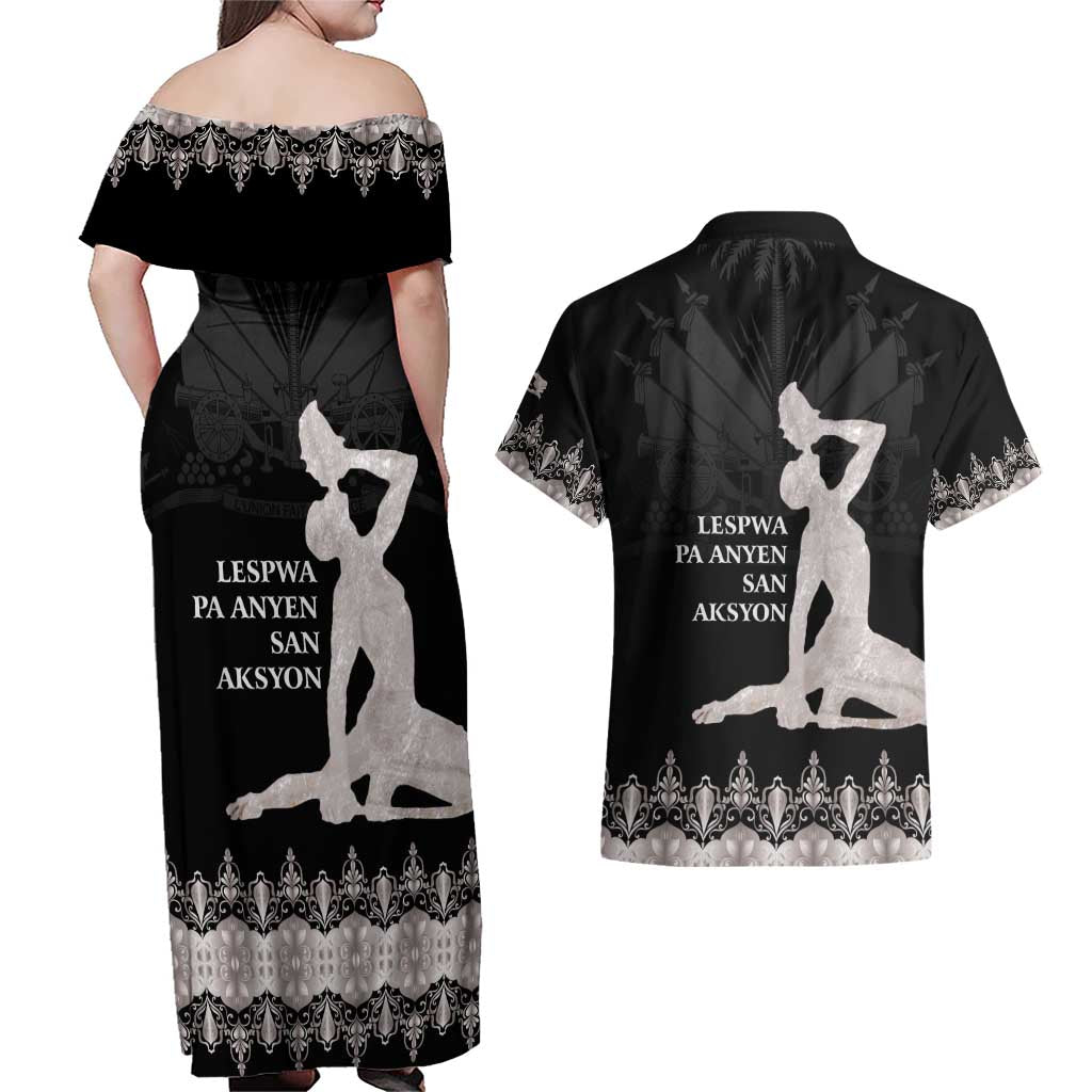 Haiti Neg Marron Silver Couples Matching Off Shoulder Maxi Dress and Hawaiian Shirt Hope is Nothing Without Action - Wonder Print Shop