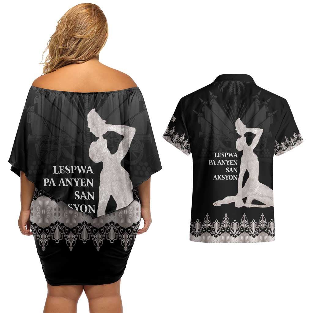 Haiti Neg Marron Silver Couples Matching Off Shoulder Short Dress and Hawaiian Shirt Hope is Nothing Without Action - Wonder Print Shop