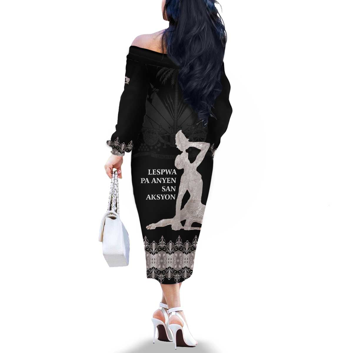 Haiti Neg Marron Silver Family Matching Off The Shoulder Long Sleeve Dress and Hawaiian Shirt Hope is Nothing Without Action - Wonder Print Shop