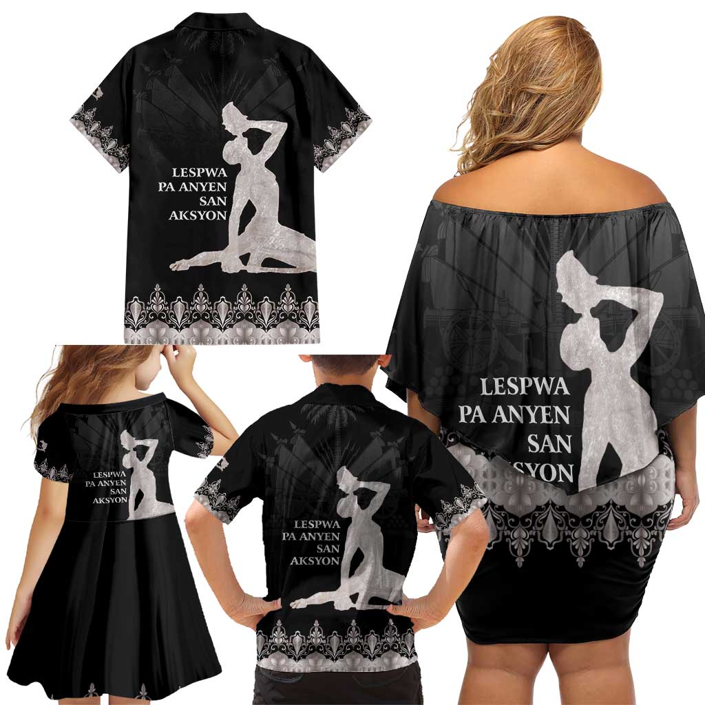 Haiti Neg Marron Silver Family Matching Off Shoulder Short Dress and Hawaiian Shirt Hope is Nothing Without Action - Wonder Print Shop