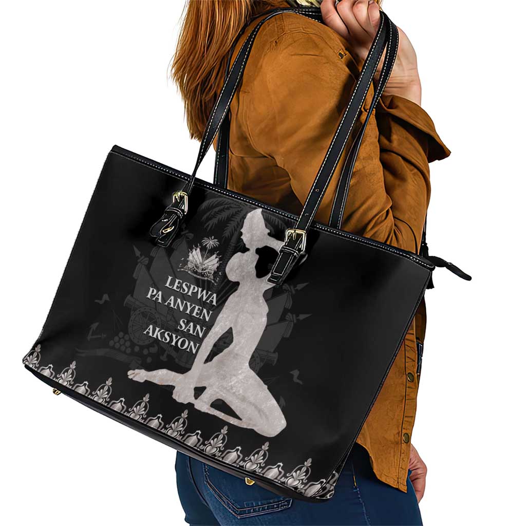 Haiti Neg Marron Silver Leather Tote Bag Hope is Nothing Without Action - Wonder Print Shop