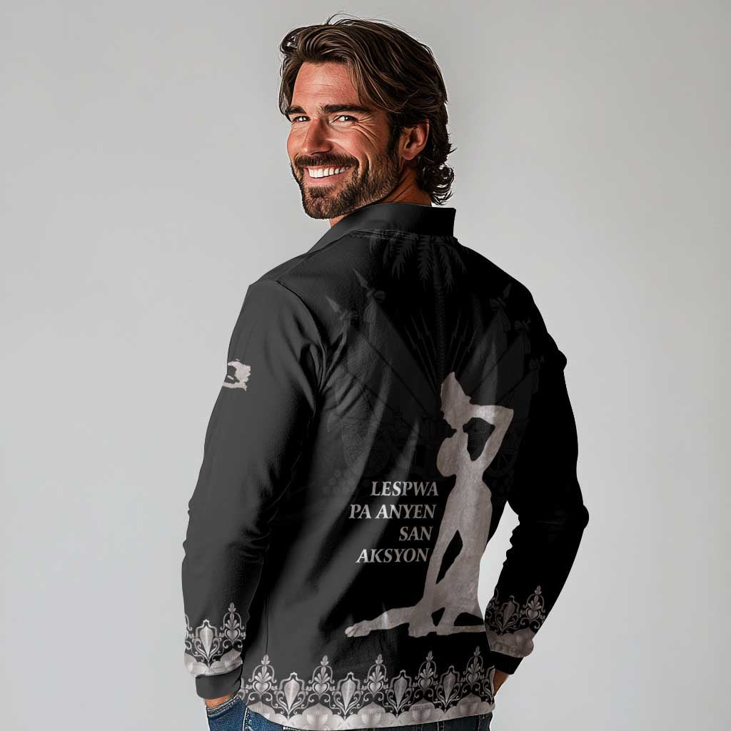 Haiti Neg Marron Silver Long Sleeve Polo Shirt Hope is Nothing Without Action - Wonder Print Shop