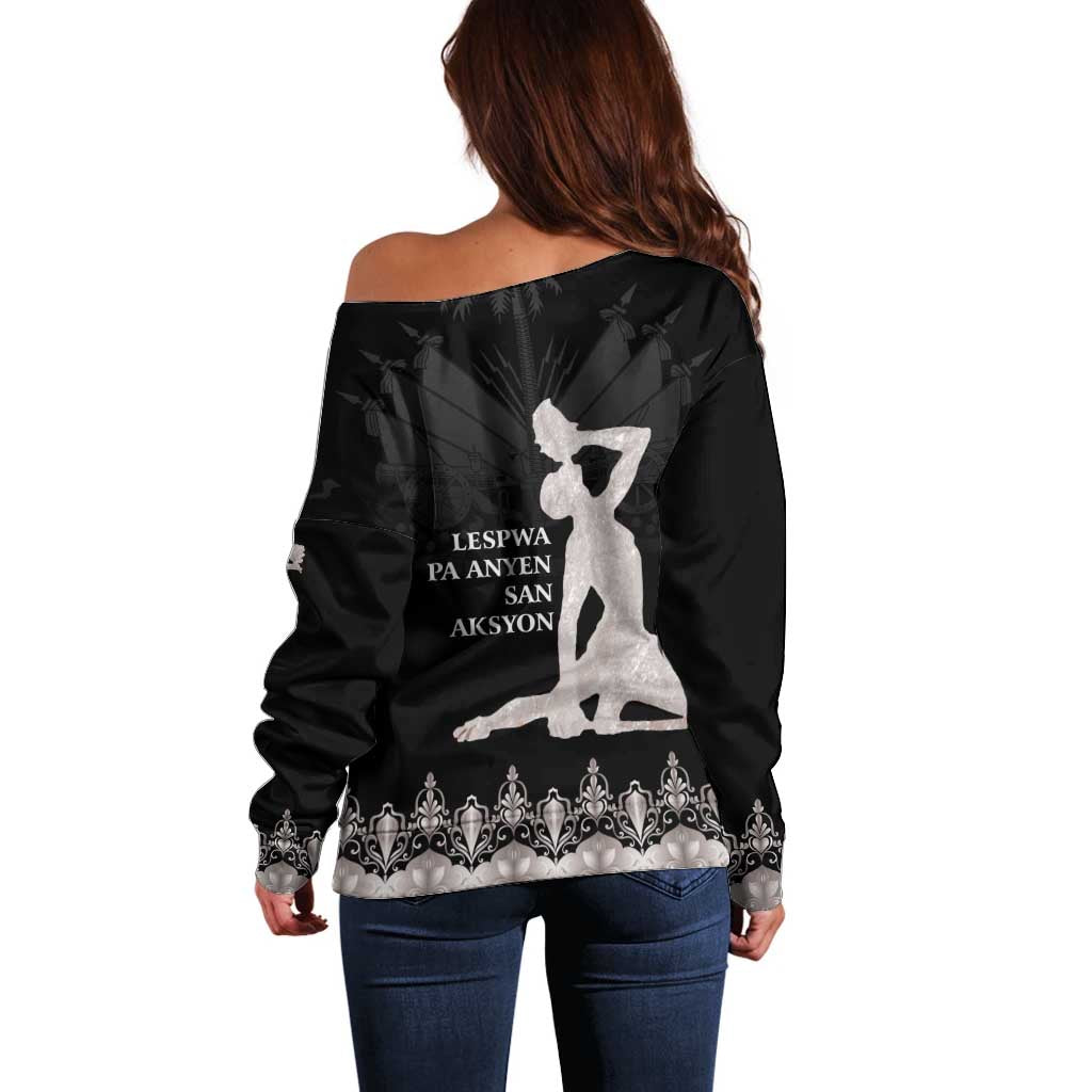 Haiti Neg Marron Silver Off Shoulder Sweater Hope is Nothing Without Action - Wonder Print Shop