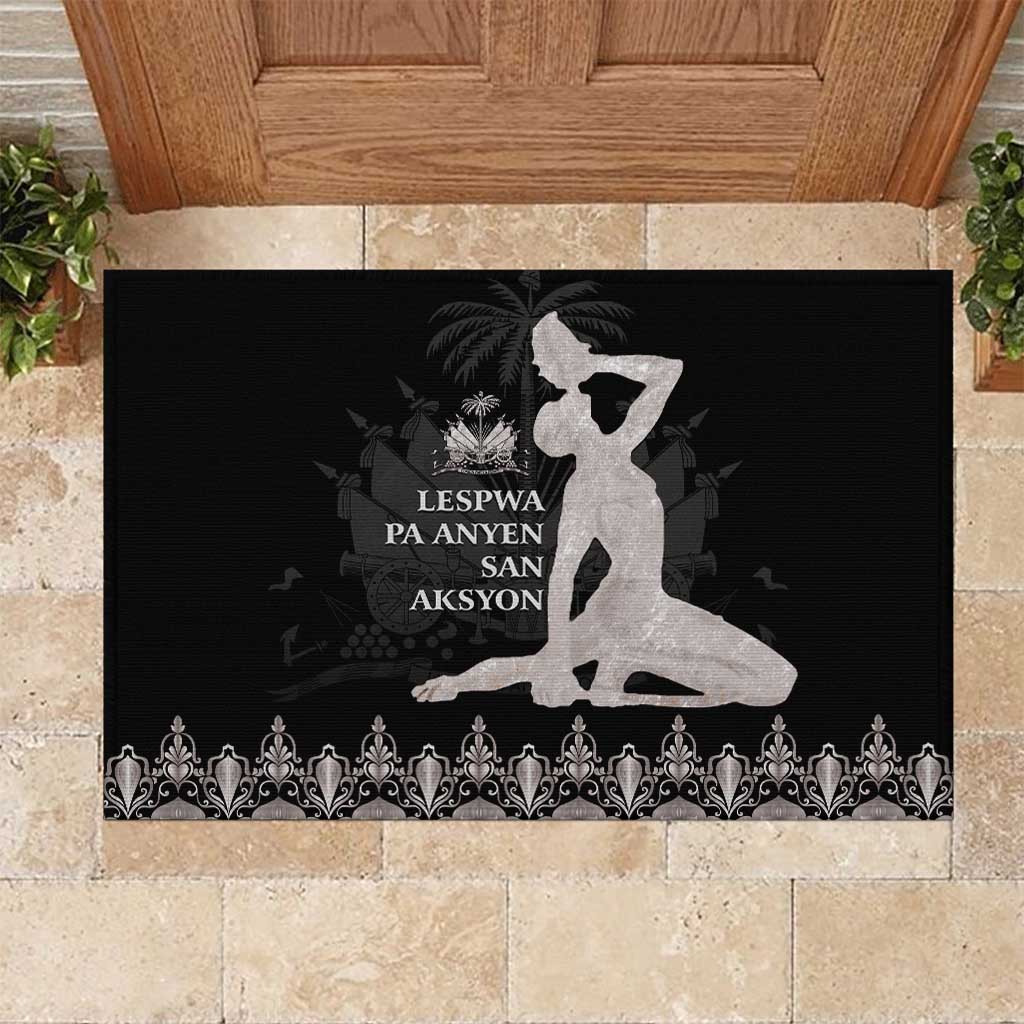Haiti Neg Marron Silver Rubber Doormat Hope is Nothing Without Action - Wonder Print Shop
