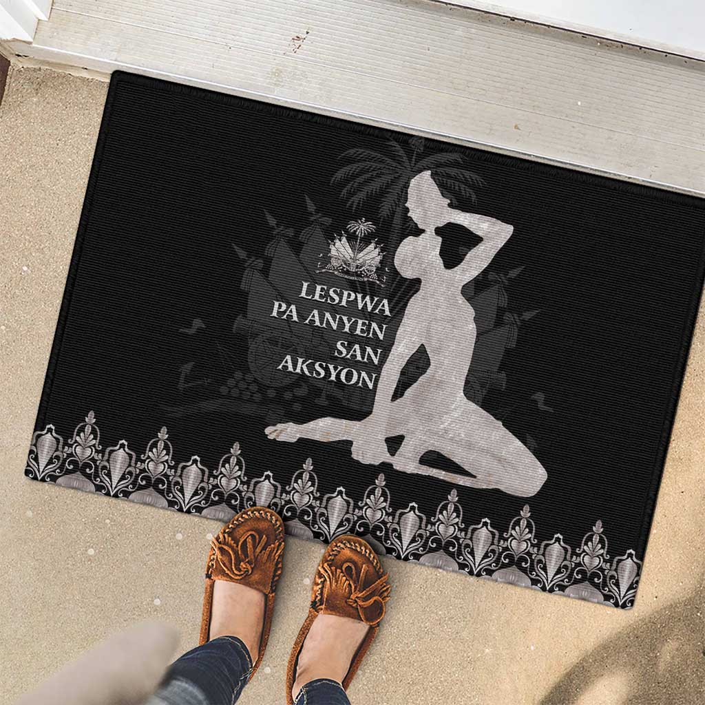 Haiti Neg Marron Silver Rubber Doormat Hope is Nothing Without Action - Wonder Print Shop