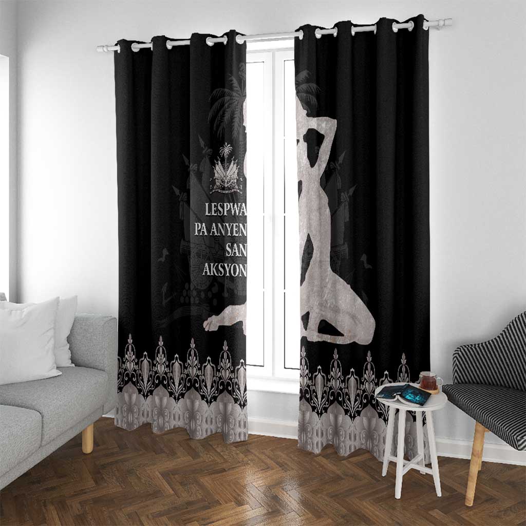 Haiti Neg Marron Silver Window Curtain Hope is Nothing Without Action - Wonder Print Shop