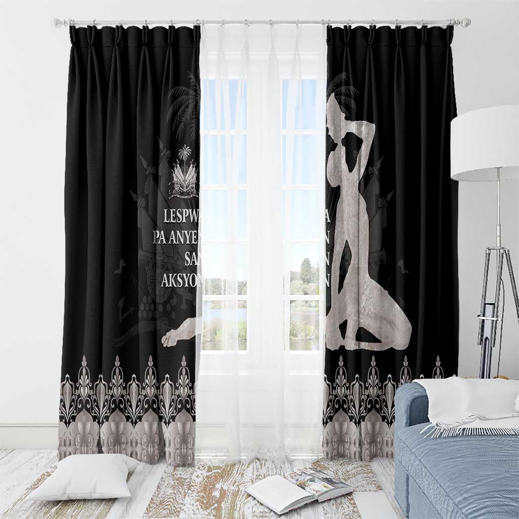 Haiti Neg Marron Silver Window Curtain Hope is Nothing Without Action - Wonder Print Shop