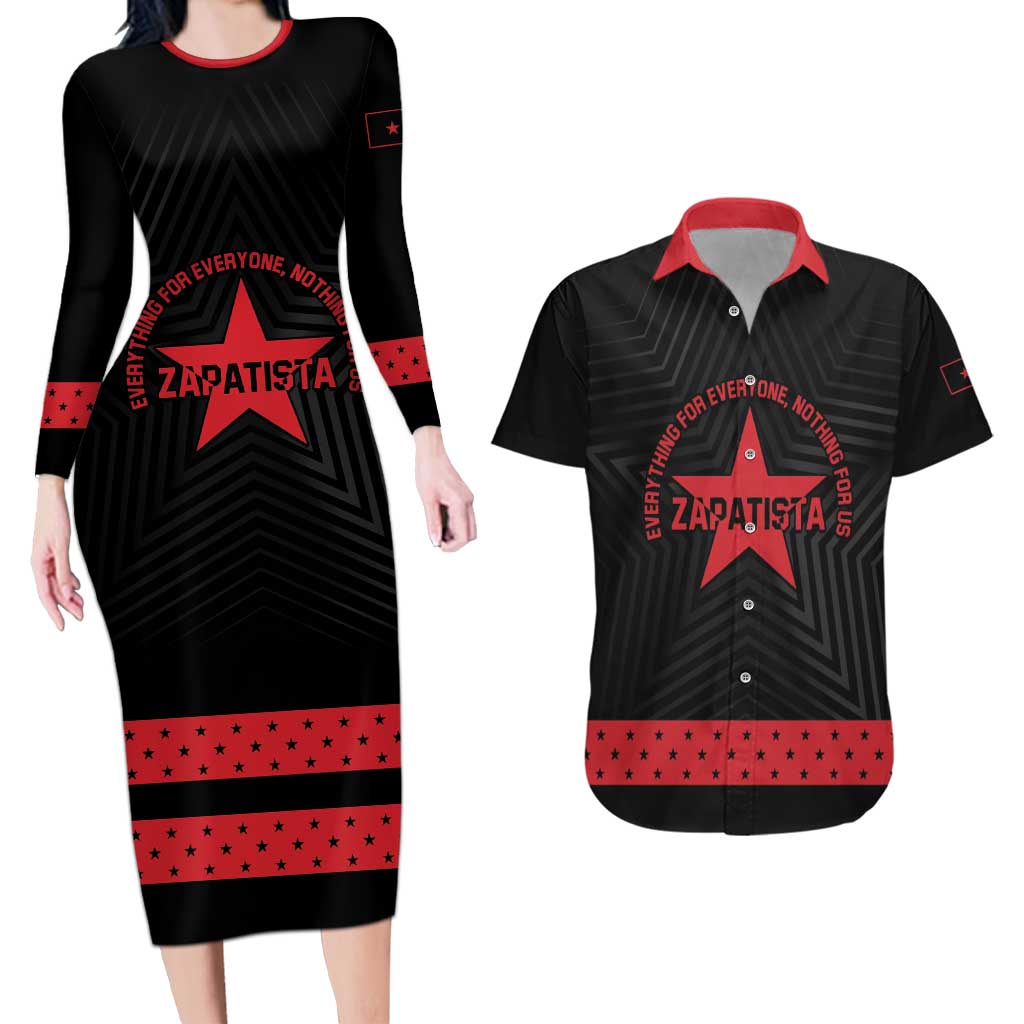 Personalized Zapatista Territories Couples Matching Long Sleeve Bodycon Dress and Hawaiian Shirt EZLN Everything For Everyone Nothing For Us - Wonder Print Shop