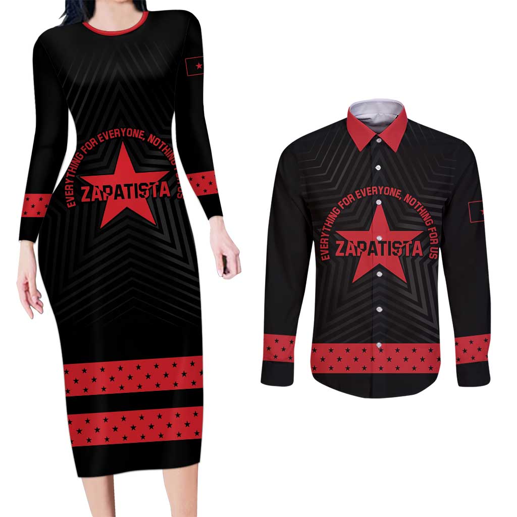 Personalized Zapatista Territories Couples Matching Long Sleeve Bodycon Dress and Long Sleeve Button Shirt EZLN Everything For Everyone Nothing For Us - Wonder Print Shop