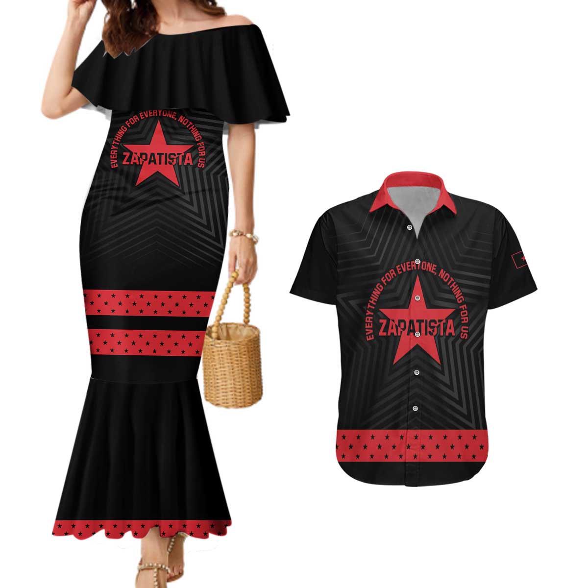 Personalized Zapatista Territories Couples Matching Mermaid Dress and Hawaiian Shirt EZLN Everything For Everyone Nothing For Us - Wonder Print Shop