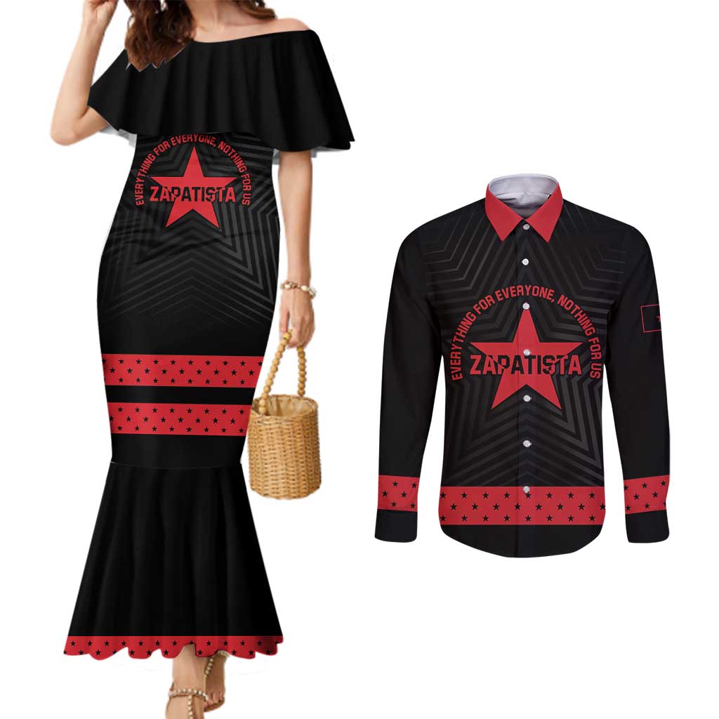 Personalized Zapatista Territories Couples Matching Mermaid Dress and Long Sleeve Button Shirt EZLN Everything For Everyone Nothing For Us - Wonder Print Shop