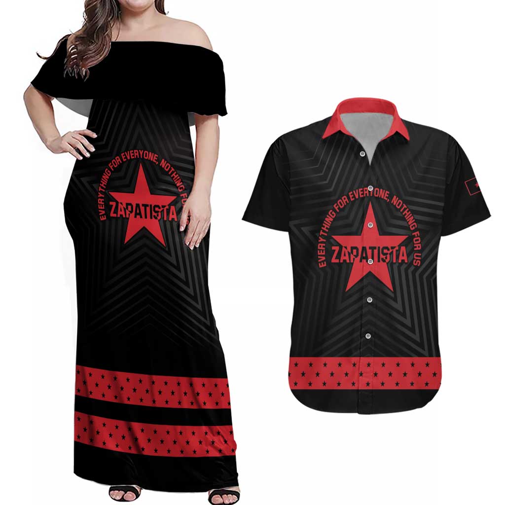 Personalized Zapatista Territories Couples Matching Off Shoulder Maxi Dress and Hawaiian Shirt EZLN Everything For Everyone Nothing For Us - Wonder Print Shop