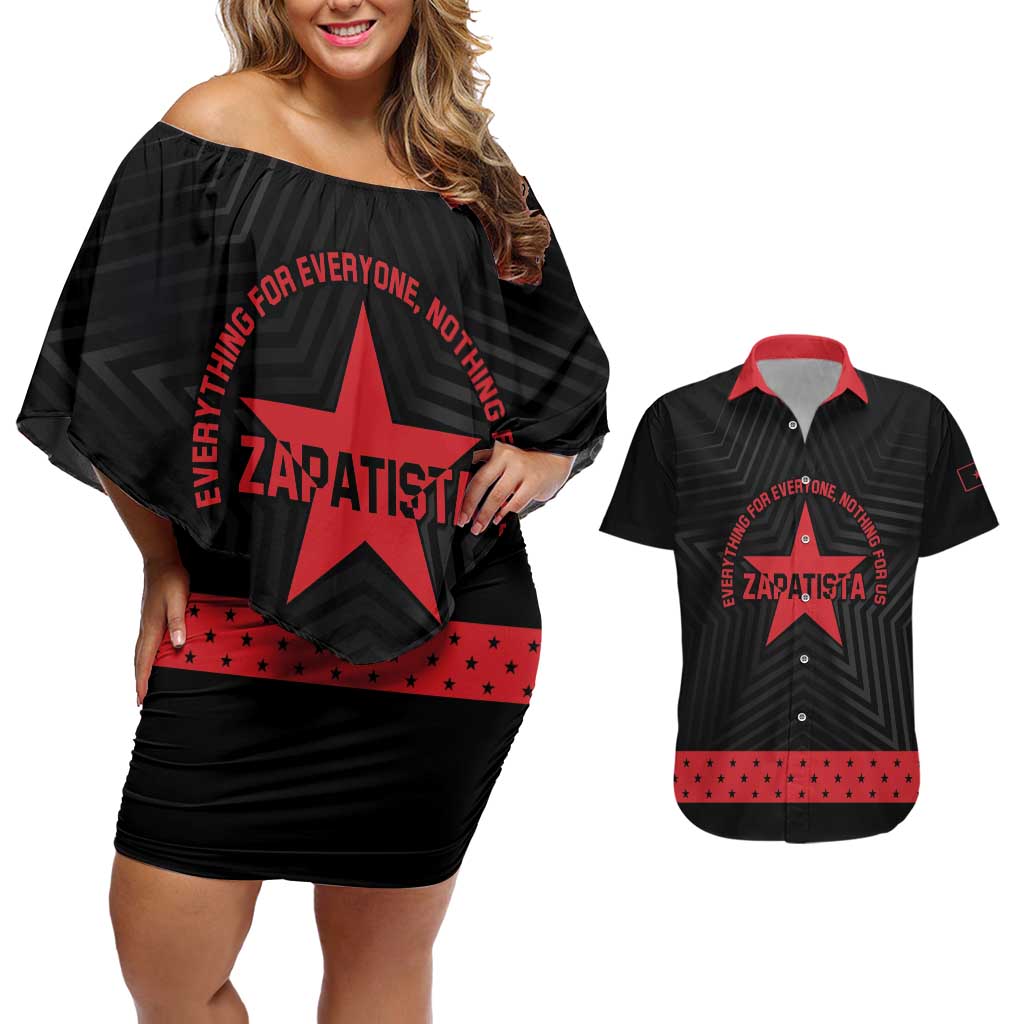 Personalized Zapatista Territories Couples Matching Off Shoulder Short Dress and Hawaiian Shirt EZLN Everything For Everyone Nothing For Us - Wonder Print Shop
