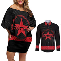 Personalized Zapatista Territories Couples Matching Off Shoulder Short Dress and Long Sleeve Button Shirt EZLN Everything For Everyone Nothing For Us - Wonder Print Shop