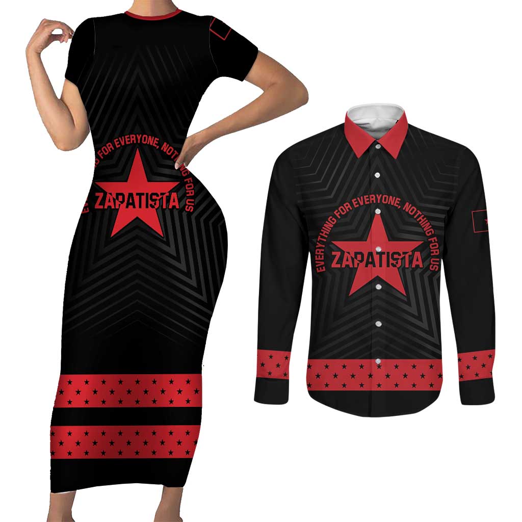 Personalized Zapatista Territories Couples Matching Short Sleeve Bodycon Dress and Long Sleeve Button Shirt EZLN Everything For Everyone Nothing For Us - Wonder Print Shop