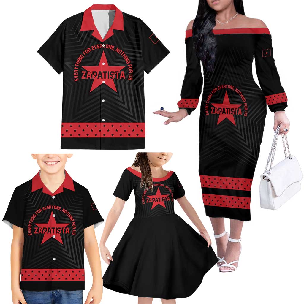 Personalized Zapatista Territories Family Matching Off The Shoulder Long Sleeve Dress and Hawaiian Shirt EZLN Everything For Everyone Nothing For Us - Wonder Print Shop