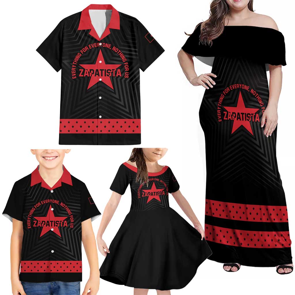 Personalized Zapatista Territories Family Matching Off Shoulder Maxi Dress and Hawaiian Shirt EZLN Everything For Everyone Nothing For Us - Wonder Print Shop