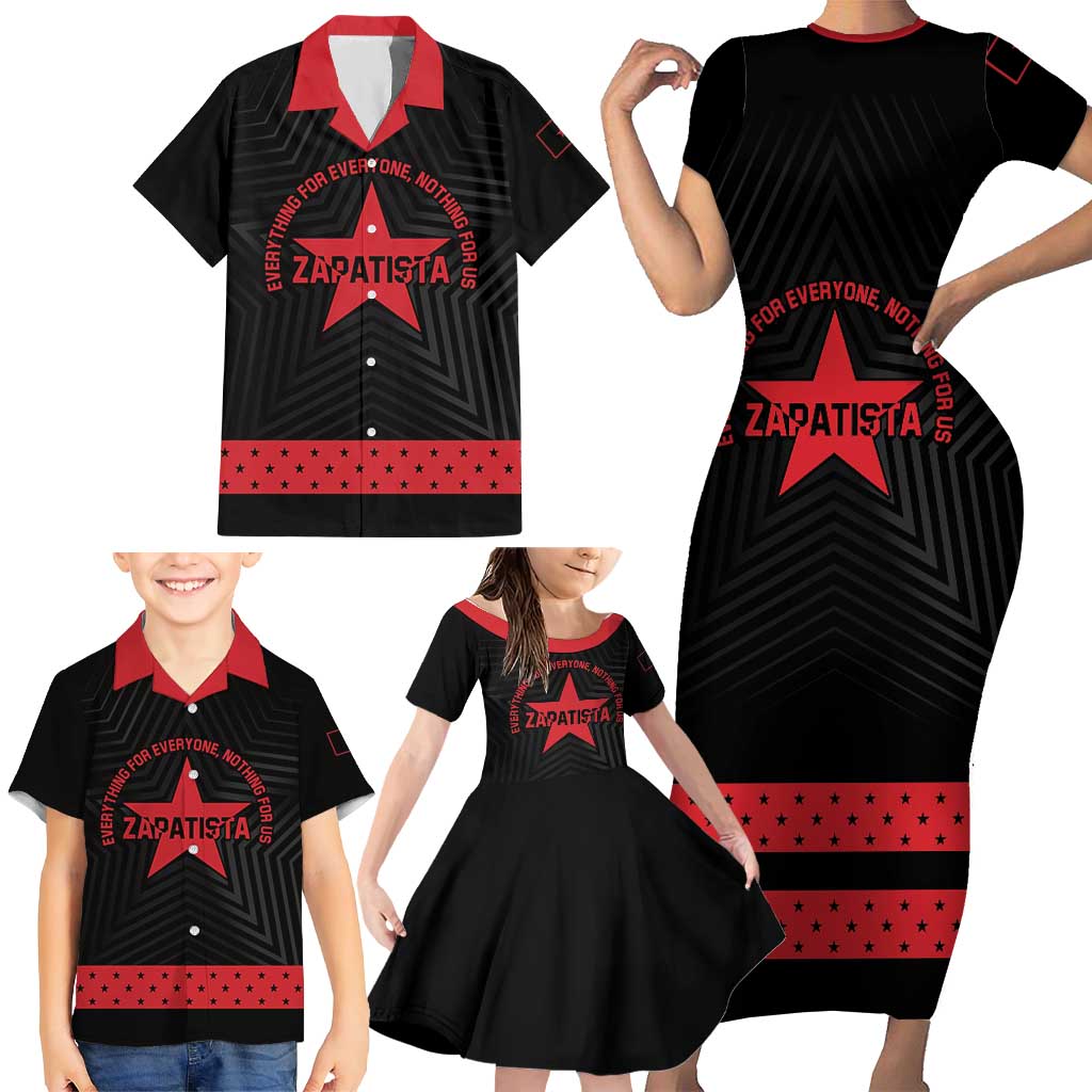 Personalized Zapatista Territories Family Matching Short Sleeve Bodycon Dress and Hawaiian Shirt EZLN Everything For Everyone Nothing For Us - Wonder Print Shop