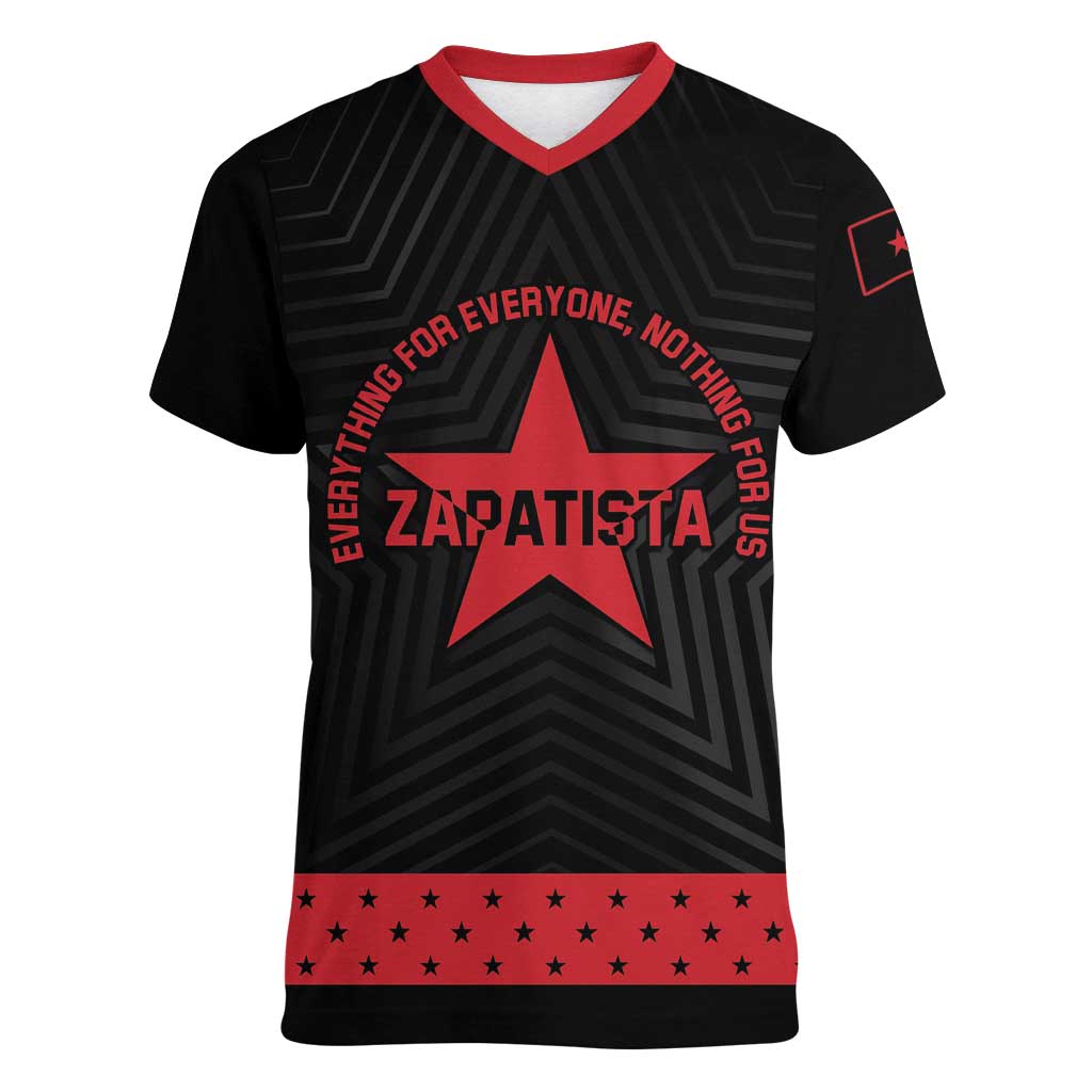 Personalized Zapatista Territories Women V-Neck T-Shirt EZLN Everything For Everyone Nothing For Us - Wonder Print Shop