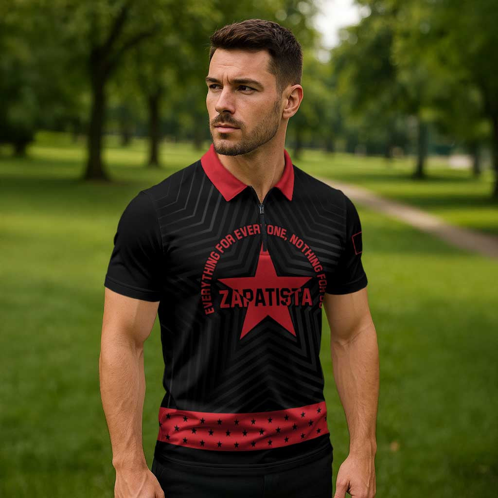 Personalized Zapatista Territories Zipper Polo Shirt EZLN Everything For Everyone Nothing For Us - Wonder Print Shop