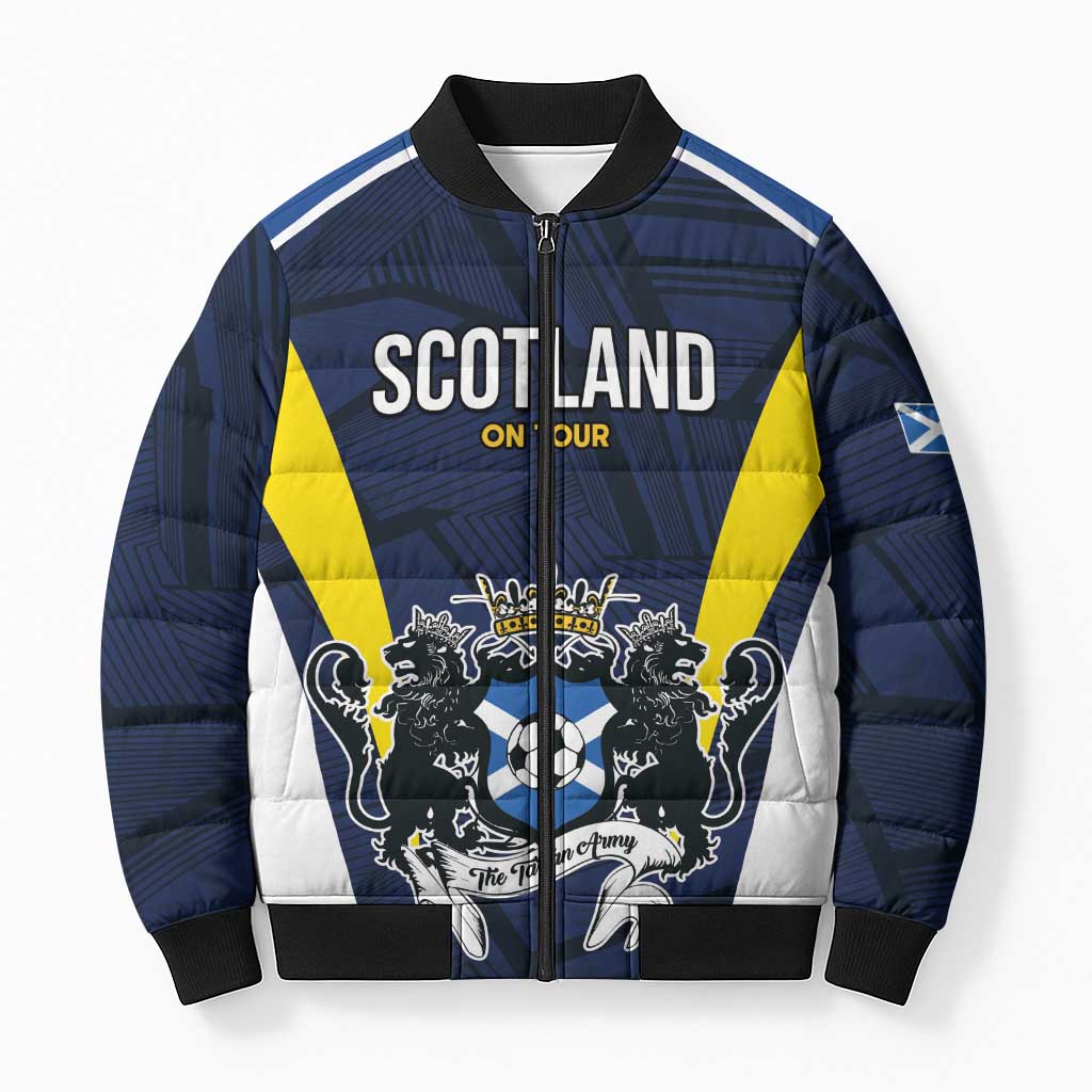 Custom Football Scotland On Tour 2026 Bomber Puffer Jacket Tartan Scottish Army Be Coming - Wonder Print Shop