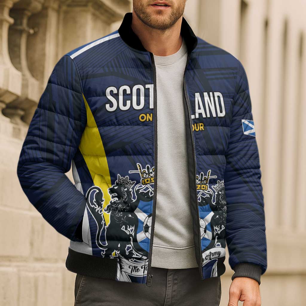 Custom Football Scotland On Tour 2026 Bomber Puffer Jacket Tartan Scottish Army Be Coming - Wonder Print Shop