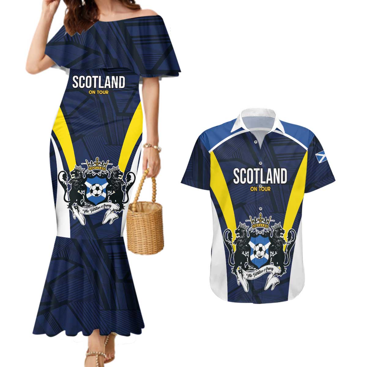 Custom Football Scotland On Tour 2026 Couples Matching Mermaid Dress and Hawaiian Shirt Tartan Scottish Army Be Coming - Wonder Print Shop